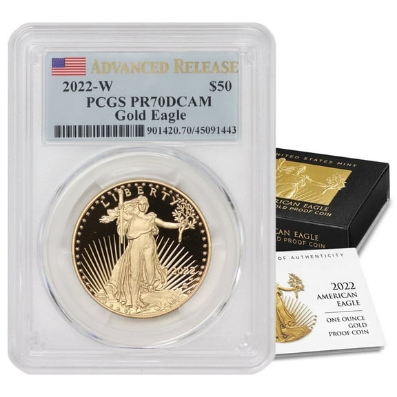 2022-W 1oz American Gold Eagle Proof Coin PR-70 Deep Cameo Advanced Release Flag Label $50 PCGS PR70DCAM U.S. Mint