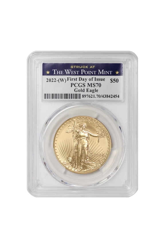 2022-(W) $50 Gold Eagle PCGS MS70 First Day of Issue West Point Label U.S. Mint Coin