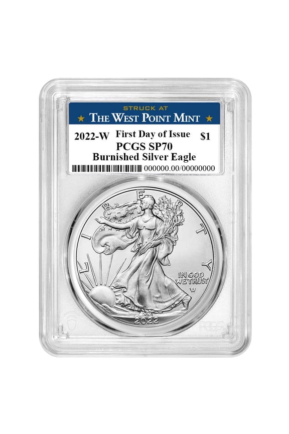 2022-W Burnished $1 American Silver Eagle PCGS SP70 FDOI West Point Label