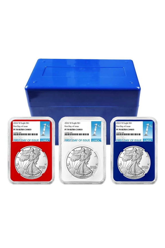 2022-W Proof $1 American Silver Eagle 3pc Set NGC PF70UC FDI First Label Red White Blue