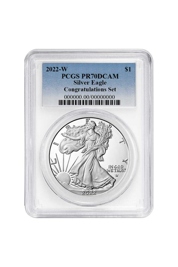 2022-W Proof $1 American Silver Eagle Congratulations Set PCGS PR70DCAM Blue Label White Frame