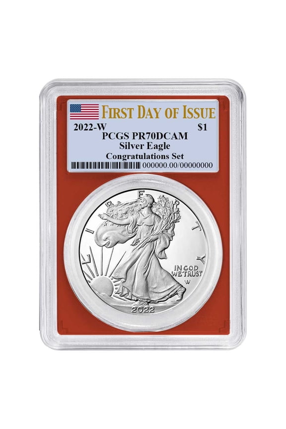 2022-W Proof $1 American Silver Eagle Congratulations Set PCGS PR70DCAM FDOI Flag Label Red Frame