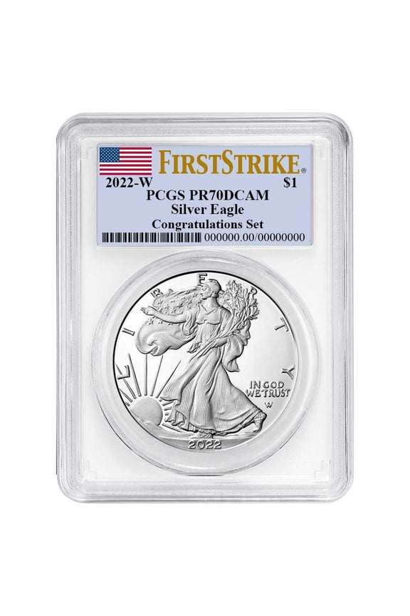 2022-W Proof $1 American Silver Eagle Congratulations Set PCGS PR70DCAM FS Flag Label White Frame