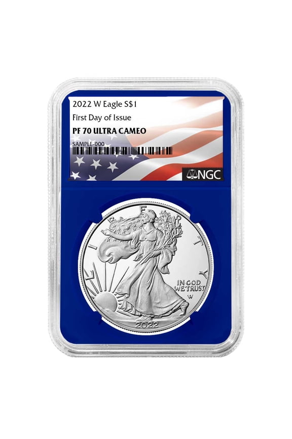 2022-W Proof $1 American Silver Eagle NGC PF70UC FDI Flag Label Blue Core