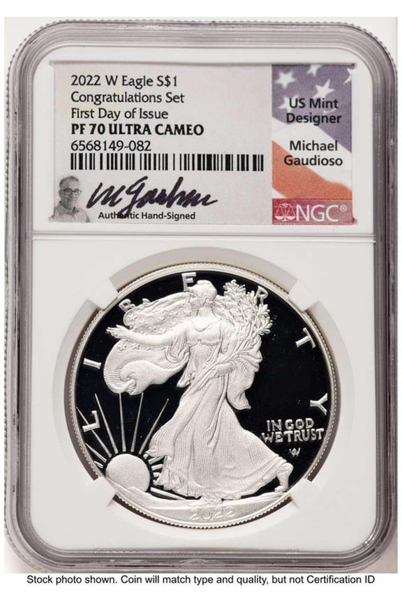 2022-W S$1 American Silver Eagle Coin NGC MS70, Congratulations Set, First Day of Issue - HAT766143005