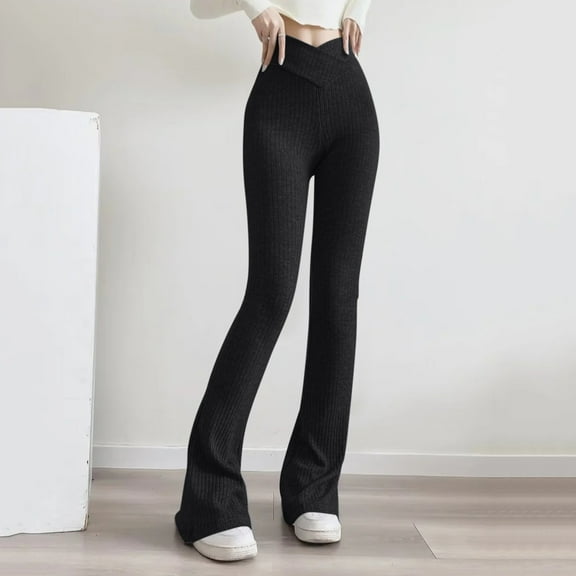 2022 Winter Elegant Hot Knit Casual Flared Pants High Waist Pants Retro Ladies Solid Color Versatile Flared Pants Casual Pants Women plus plus Size Pant Suits for Women Business Casual Work Wear for