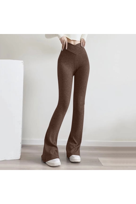 2022 Winter Elegant Hot Knit Casual Flared Pants High Waist Pants Retro Ladies Solid Color Versatile Flared Pants Cute Casual Pants for Women Pant Suits for Women Casual Wedding Guest Womens Fall