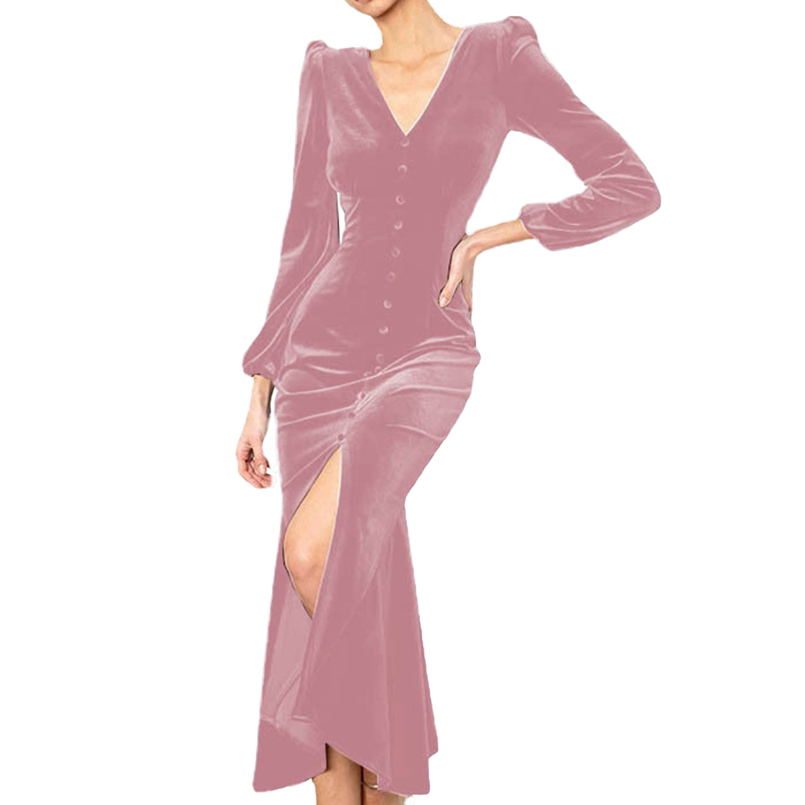 2022 Women Autumn And Winter V Neck Shoulder Pads Long Sleeved Dress