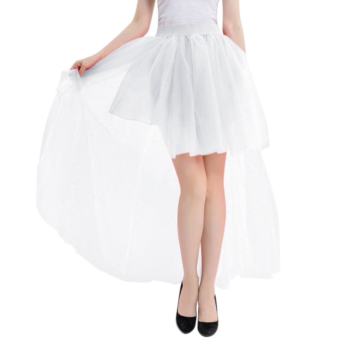 2022 Women's New Black Mesh Front Short Back Long Puffy Skirt