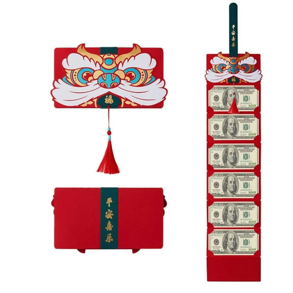 2022 Year Folding Red Envelope Chinese New Year Blessing Money Holder Gift - Gold Embossed Traditional Culture for Birthday Business Special Occasions(A)