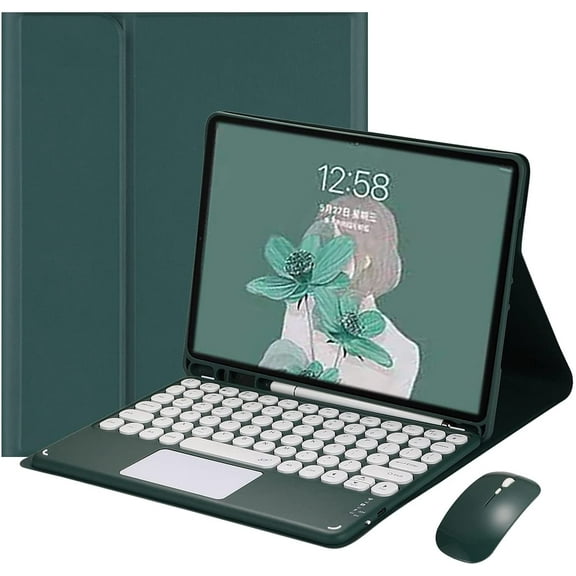 2022 iPad Pro 12.9 6th 5th 4th 3rd Generation Touch Keyboard Case with Bluetooth Mouse Cute Round Key Color Keyboard TouchPad Detachable Trackpad Keyboard Cover