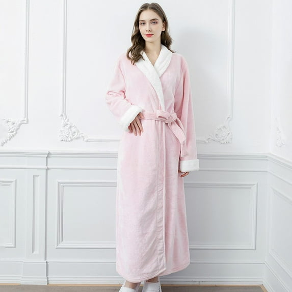 2022 warm pajamas for women Autumn And Winter Flannel Nightgown Plus Velvet Padded Women's Long Pajamas Women's Lovely Home Clothes Pink L
