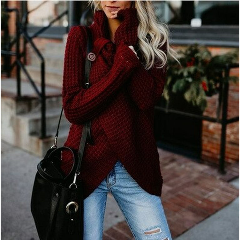 New Irregular Crossover Long Sleeve Turtleneck Sweater New Irregular Crossover Long Sleeve Turtleneck Sweater