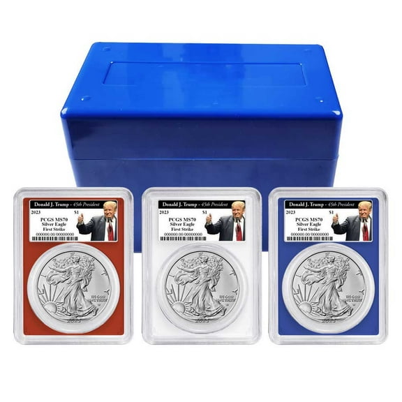 2023 $1 American Silver Eagle 3pc Set PCGS MS70 FS Trump 45th Red White Blue