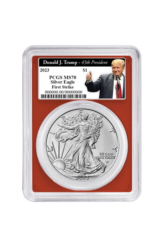 2023 $1 American Silver Eagle PCGS MS70 FS Trump 45th President Red Frame