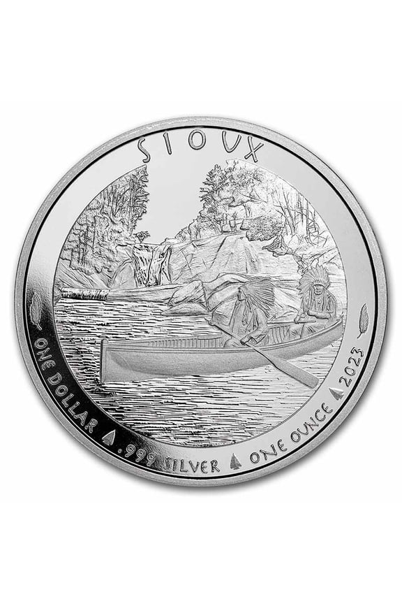 2023 1 oz Silver $1 Sioux Indian Chief Canoe BU