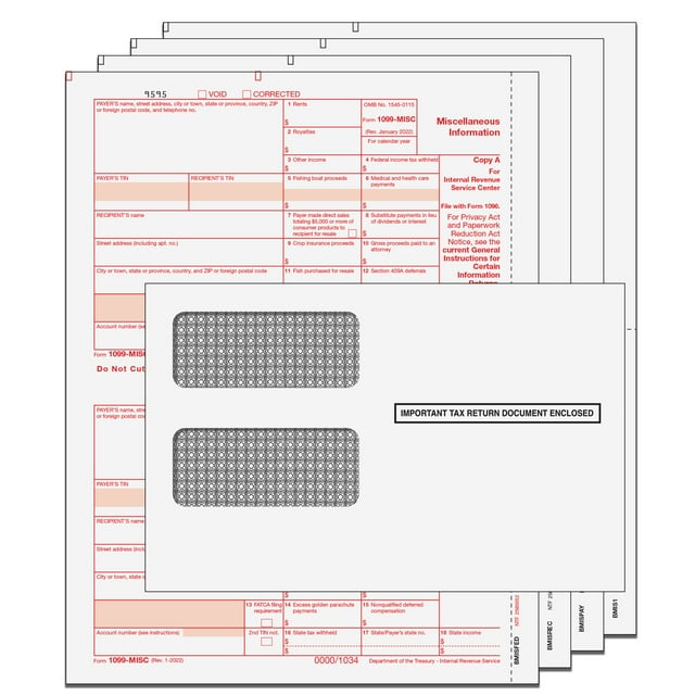 2023 1099 Misc Tax Forms With Envelopes And 1096 Transmittal Forms 4 Part Kit Pack Of 10 1766