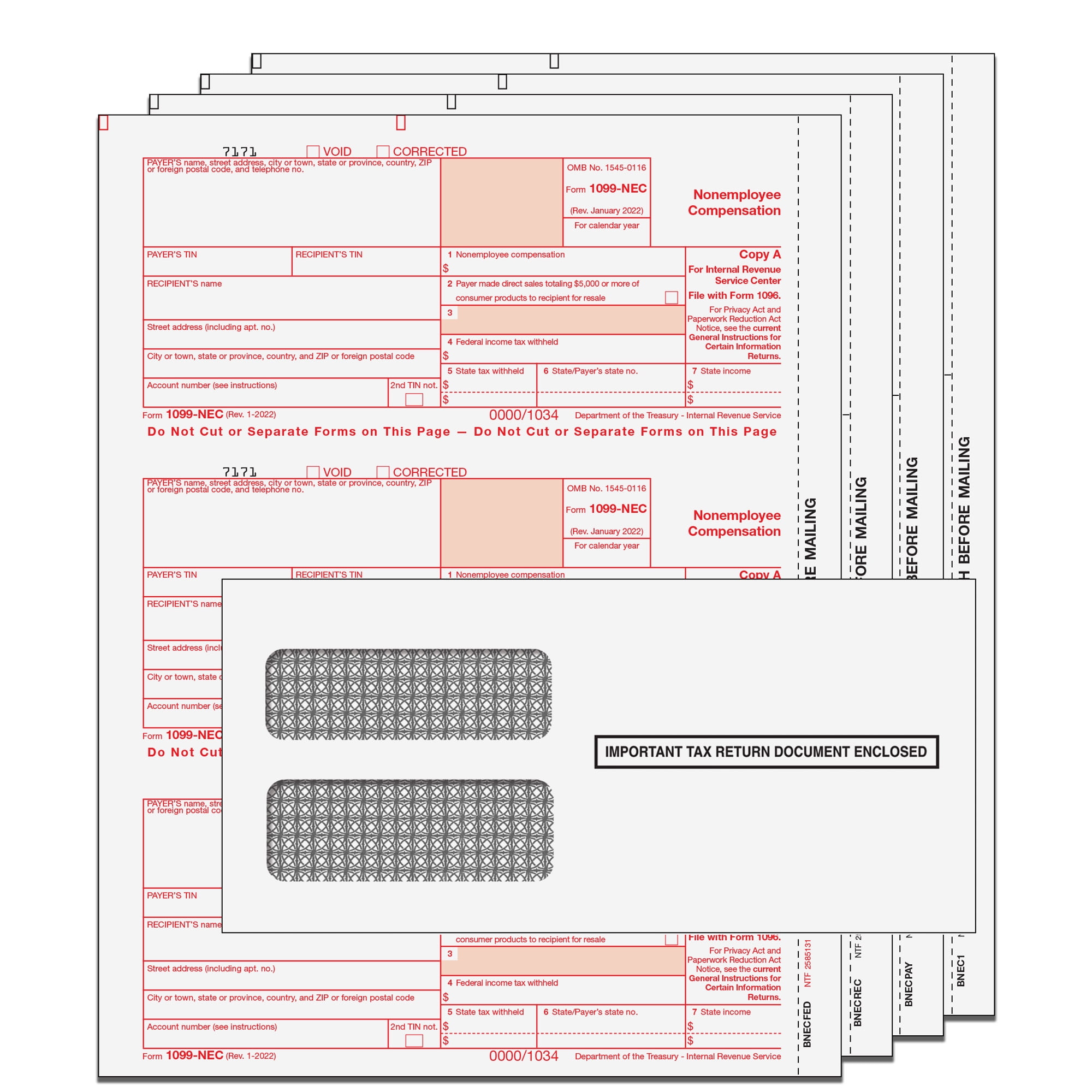 2023 1099NEC Tax Forms with Envelopes and 1096 Transmittal Forms 4