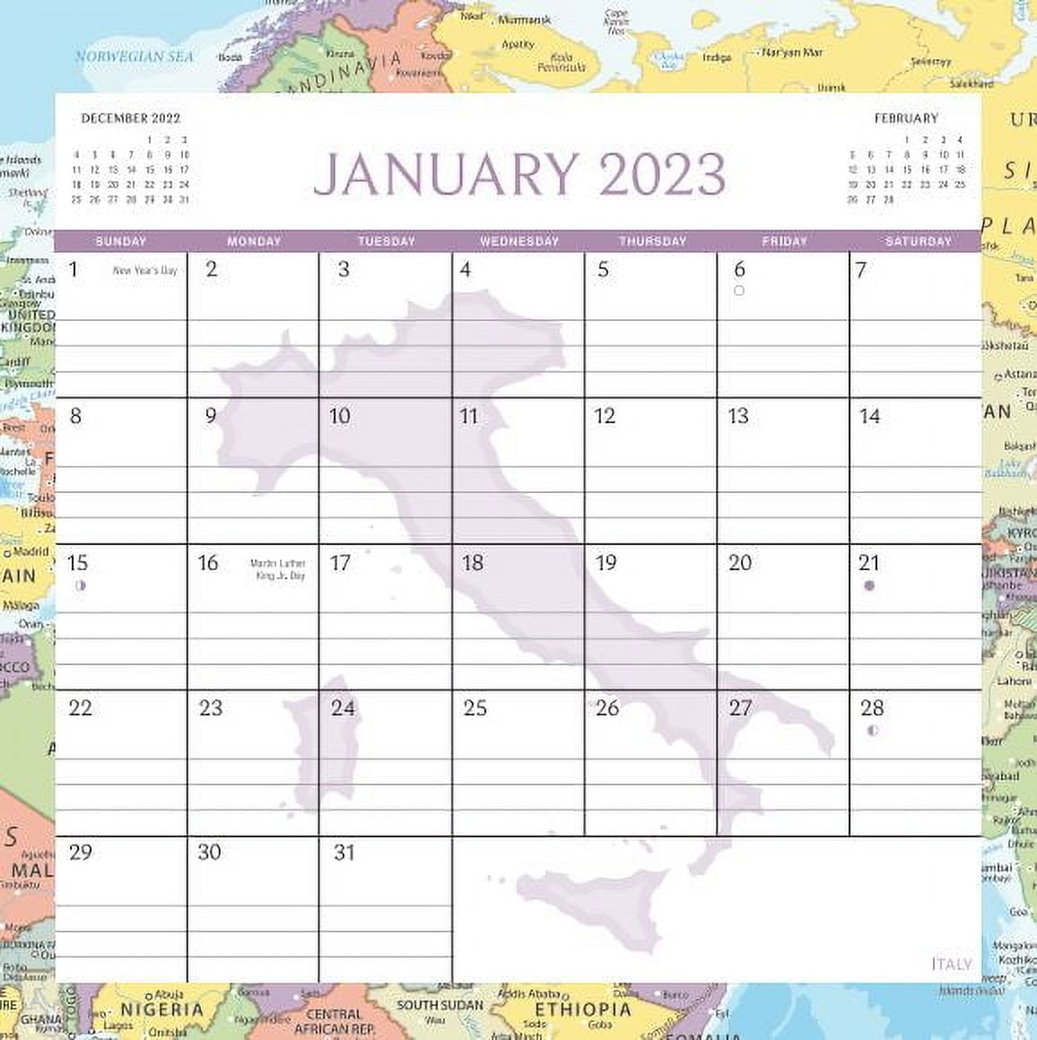 2023-12 Month Calendar- Map design Border-12x12 Spiral bound- by Pen + Gear