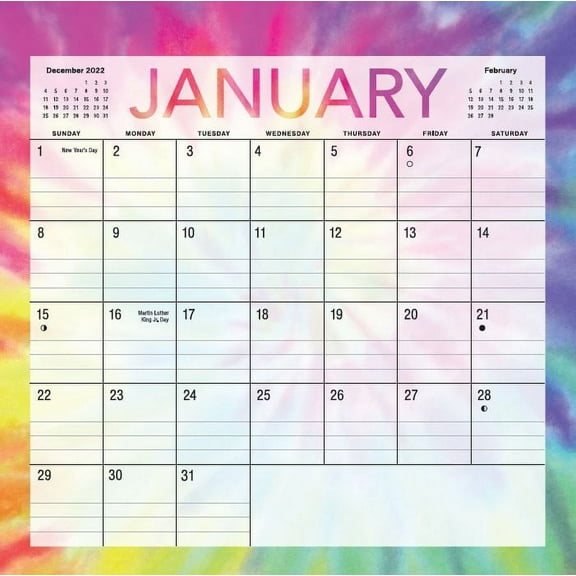 2023-12 Month Calendar-Tie Dye Border - 12x12 Spiral bound- by Pen + Gear
