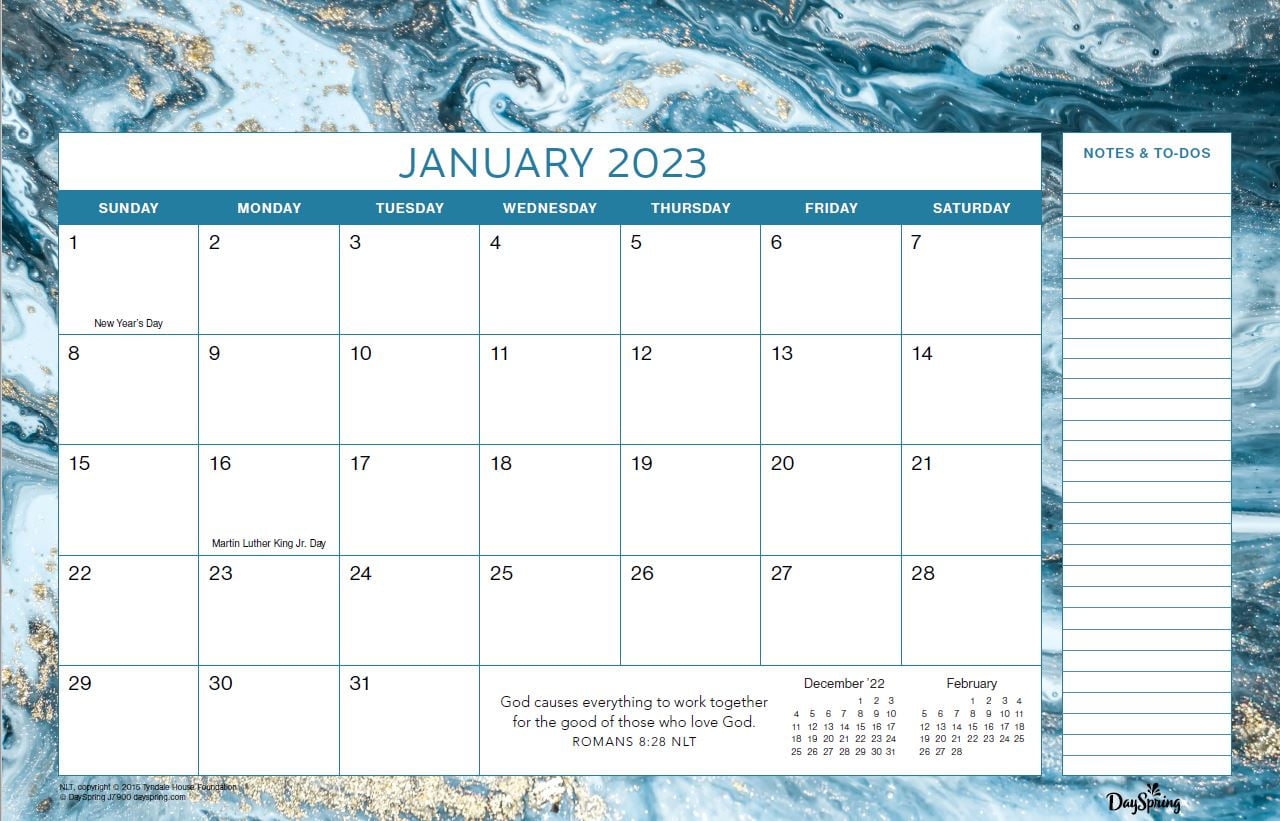 2023-12 Month Deskpad- Marble Border design Border-11x17 Tear off sheet calendar- by Pen + Gear