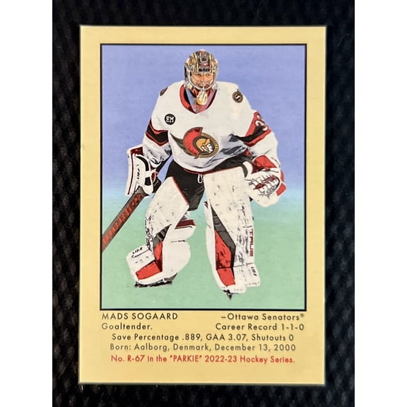 2023 2022-23 Parkhurst Champions Mads Sogaard Parallel/Variety Rookie