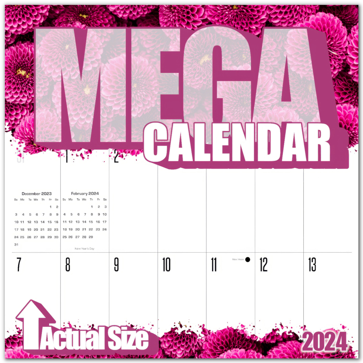 2023 2025 LARGE GRID Flowers Wall Calendar - Large Print Big Grid Wall 