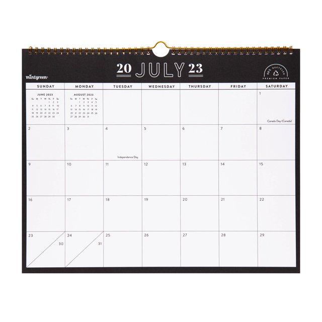 20232024 Mintgreen Monthly Wall Calendar, 15" x 12", Black