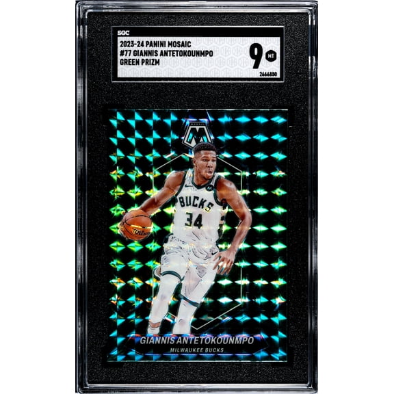 2023-24 Panini Mosaic #77 Giannis Antetokounmpo Green Prizm SGC 9
