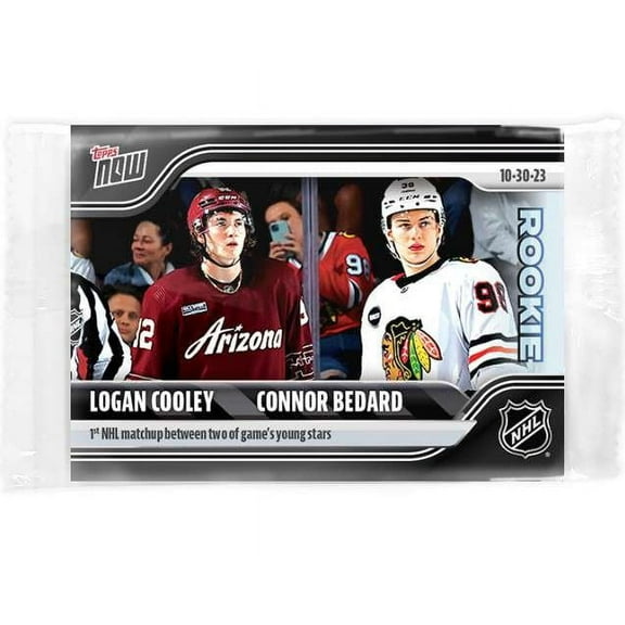 2023-24 Topps Now Hockey Logan Cooley & Connor Bedard Single Sticker Card (Rookies, 1st NHL Matchup Between Two of the Games Young Stars)