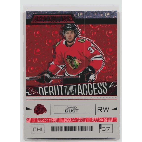 2023-24 Upper Deck Credentials Debut Ticket Access David Gust Chicago Blackhawks Rookie Red #115 /349 Hockey Card