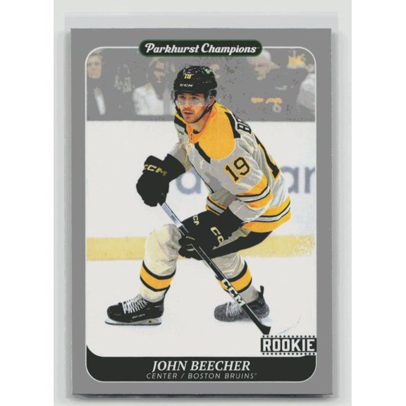 2023-24 Upper Deck Parkhurst Champions Silver Rookie Hockey Card John Beecher #37 Bruins