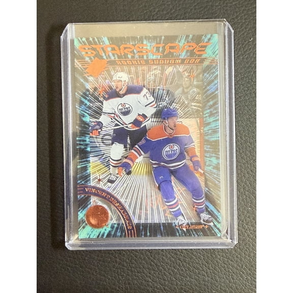 Very Good 2023-24 Upper Deck SPx Starscape Rookie Shadow Box SS-42 Vincent Desharnais Oilers Hockey Card