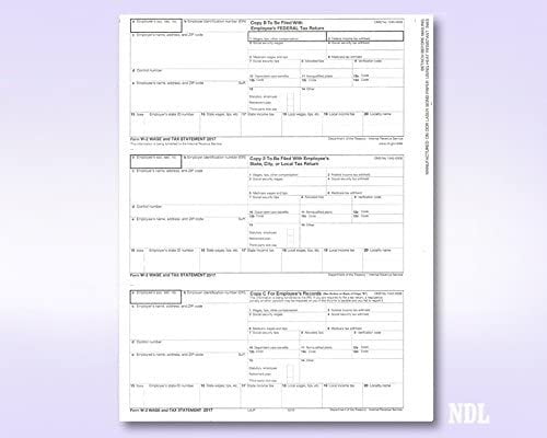 100 Sheets 3-Up W-2 Forms - Blank Employee Copy Forms For Laser/Inkjet Printing