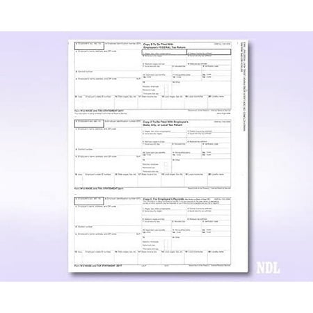 2023 3 UP Laser W-2 Forms, Employee Copy, Horizontal Format 100 Sheets Printed Both Sides