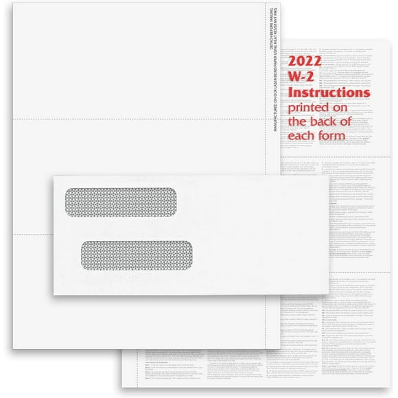 2023 3-Up W-2 Tax Forms 100 Sheets & Envelopes for Laser or Inkjet, 24 lb. Paper, Instructions Printed on The Back, Compatible with QuickBooks and Accounting Software