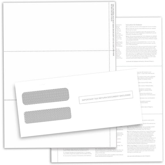 2025 3-Up W-2 Tax Forms 50 Sheets & Envelopes for Laser or Inkjet, 24 lb. Paper, Instructions Printed on The Back, Compatible with QuickBooks and Accounting Software