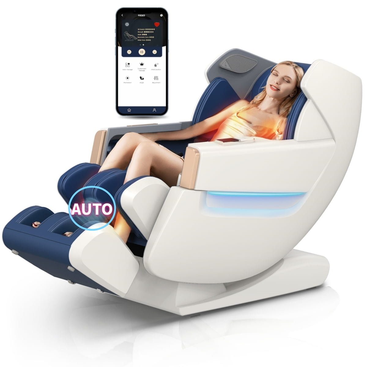 2023 4D SL Track Full Body Massage Chair APP Control,Zero Gravity Shiatsu Recliner with AI Voice