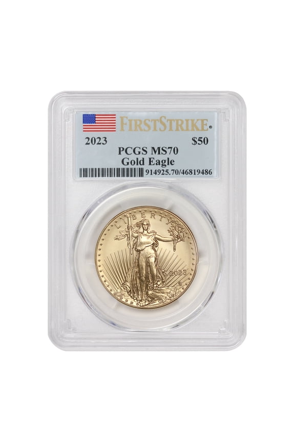 2023 $50 Gold Eagle PCGS MS70 First Strike Flag Label U.S. Mint Coin
