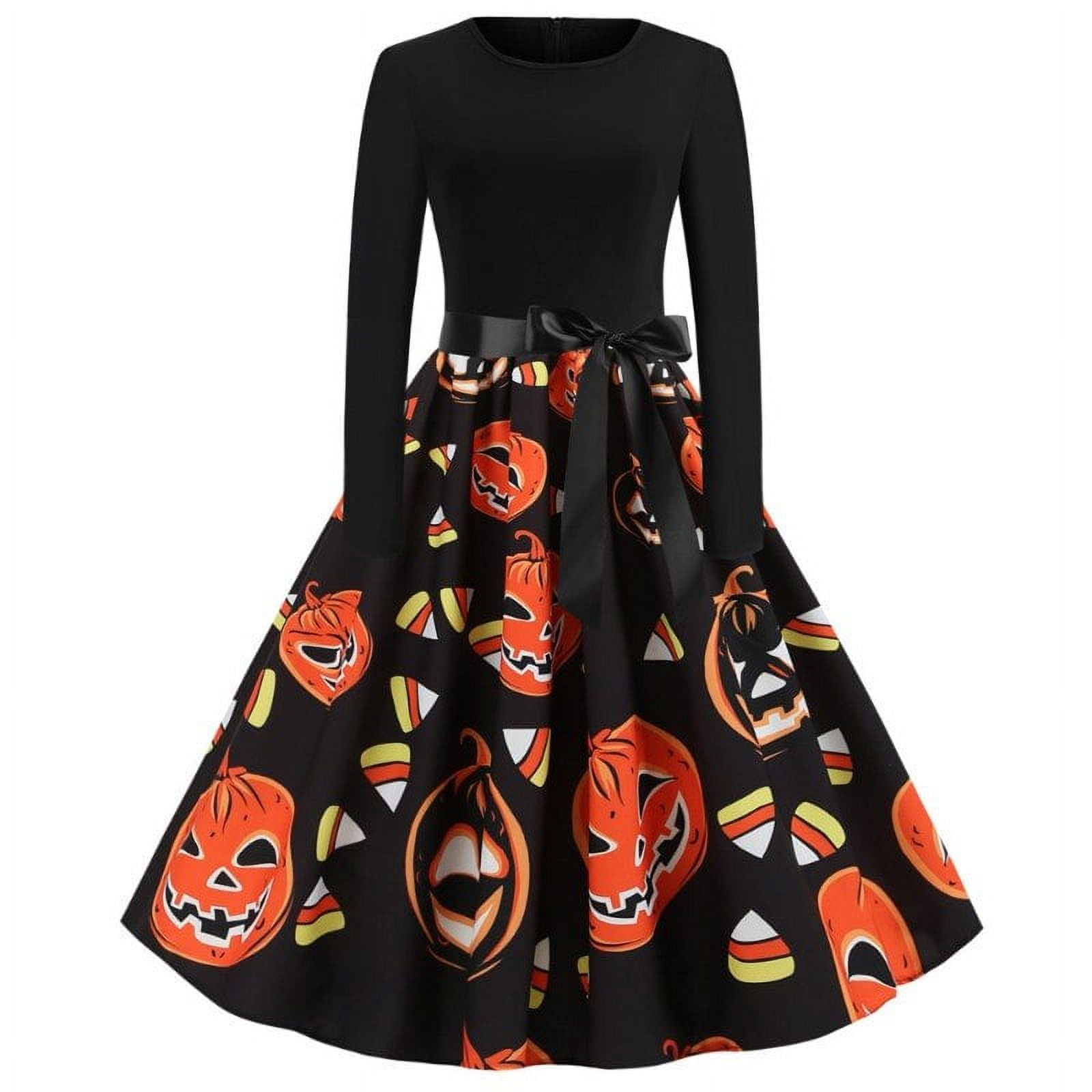 Gothic Halloween Costume for Women Vintage Dress Props Print Long