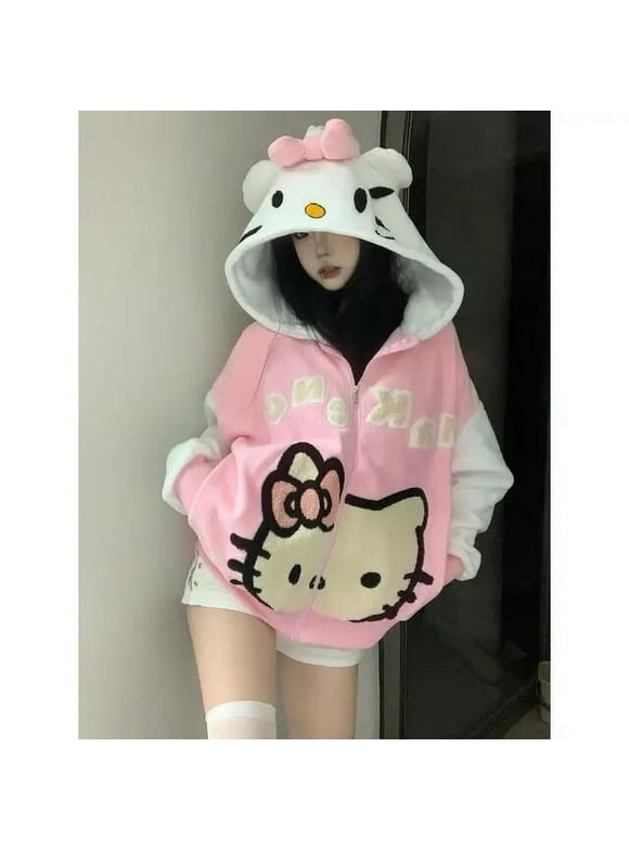 2023 Autumn Sanrio Y2k Hello Kitty Women‘s Autumn Clothes Hooded Sweatshirt Zipper Jacket Ins Anime Kawaii Fashion Loose Girls