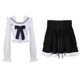 thumbnail image 1 of 2023 Autumn Sweet Skirt 2 Piece Set Women Outwear Casual Kawaii Blouse + Office Lady Y2K Lace Mini Skirt Korean Fashion Suits, 1 of 6
