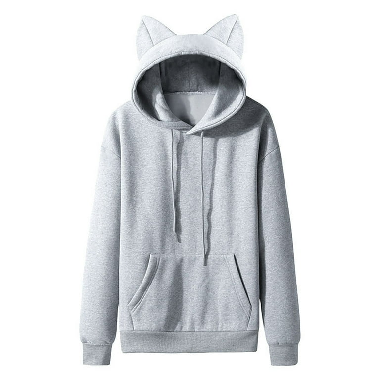 2023 Autumn Winter New Cat Hoodies for Men Pullover Ear Couple Solid Thin Hoodies for Men Color Hooded Ladies Hoodie Wolf Hoodie For Ladies Graphic