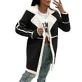 thumbnail image 1 of 2023 Autumn Winter Women Lambswool Splicing Turn Down Collar Long Sleeve Button Trench Coat Jacket Outerwear, 1 of 6