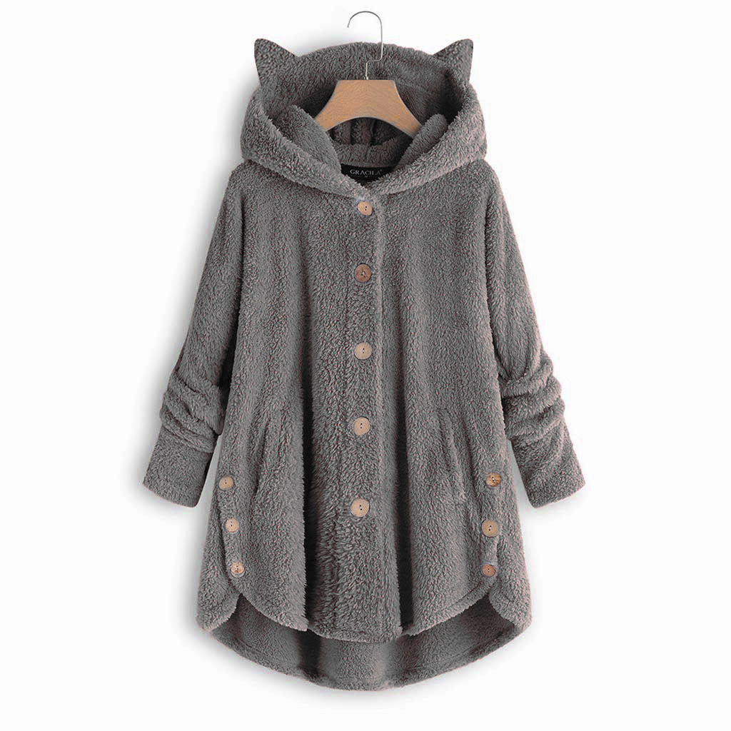 2023 Autumn and Winter European and American Button Hooded Ear Plush