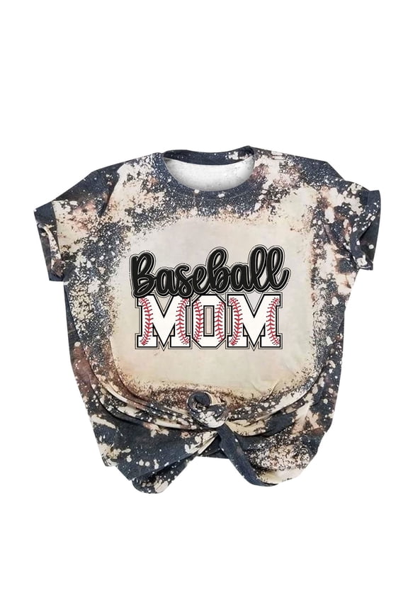 2023 Baseball Mom Bleached Tshirt Women Leopard Print Mama Shirt Funny Letter Print Mother's Day Tee Tops