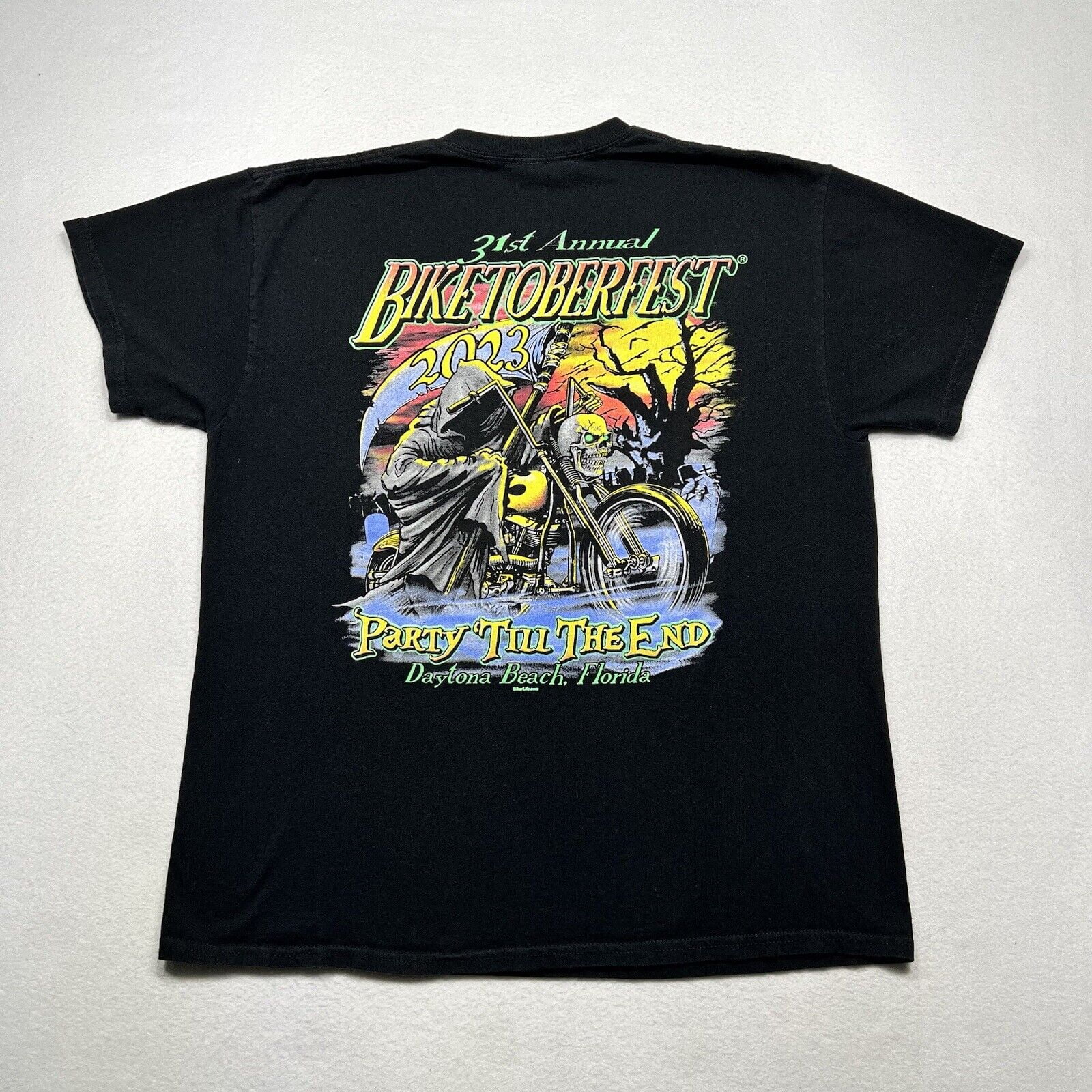 2023 Biketoberfest Daytona Beach Halloween Reaper Biker TShirt Sz XL