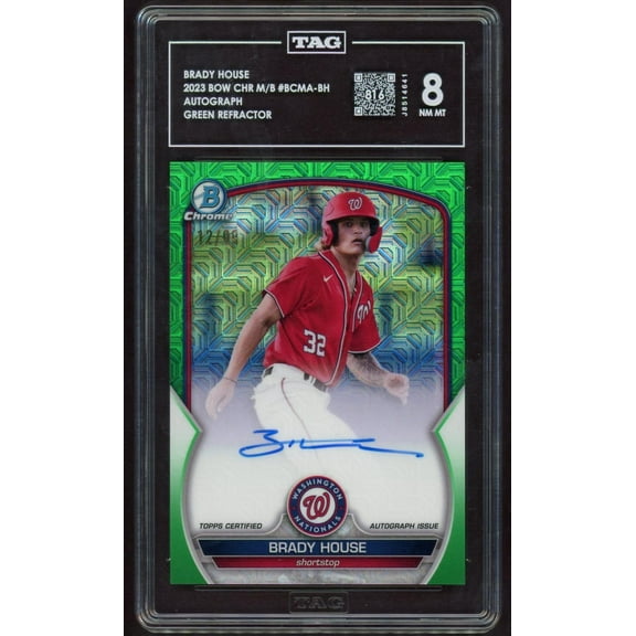 2023 Bowman Chrome #BCMA-BH Brady House Green /99 TAG 8 NM-MT Washington Nationals Auto