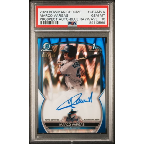 2023 Bowman Chrome Blue RayWave Marco Vargas #CPA-MVA Auto /150 PSA 10