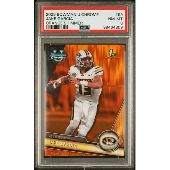 2023 Bowman University Chrome #99 Jake Garcia Orange Shimmer PSA 8